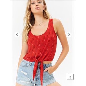 Super Cute Tie Front Key Print Top